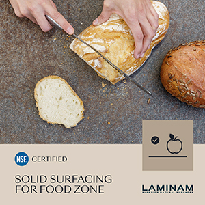 Laminam erhält als erstes Unternehmen die NSF Zertifizierung für Flächenkontakt mit Lebensmitteln